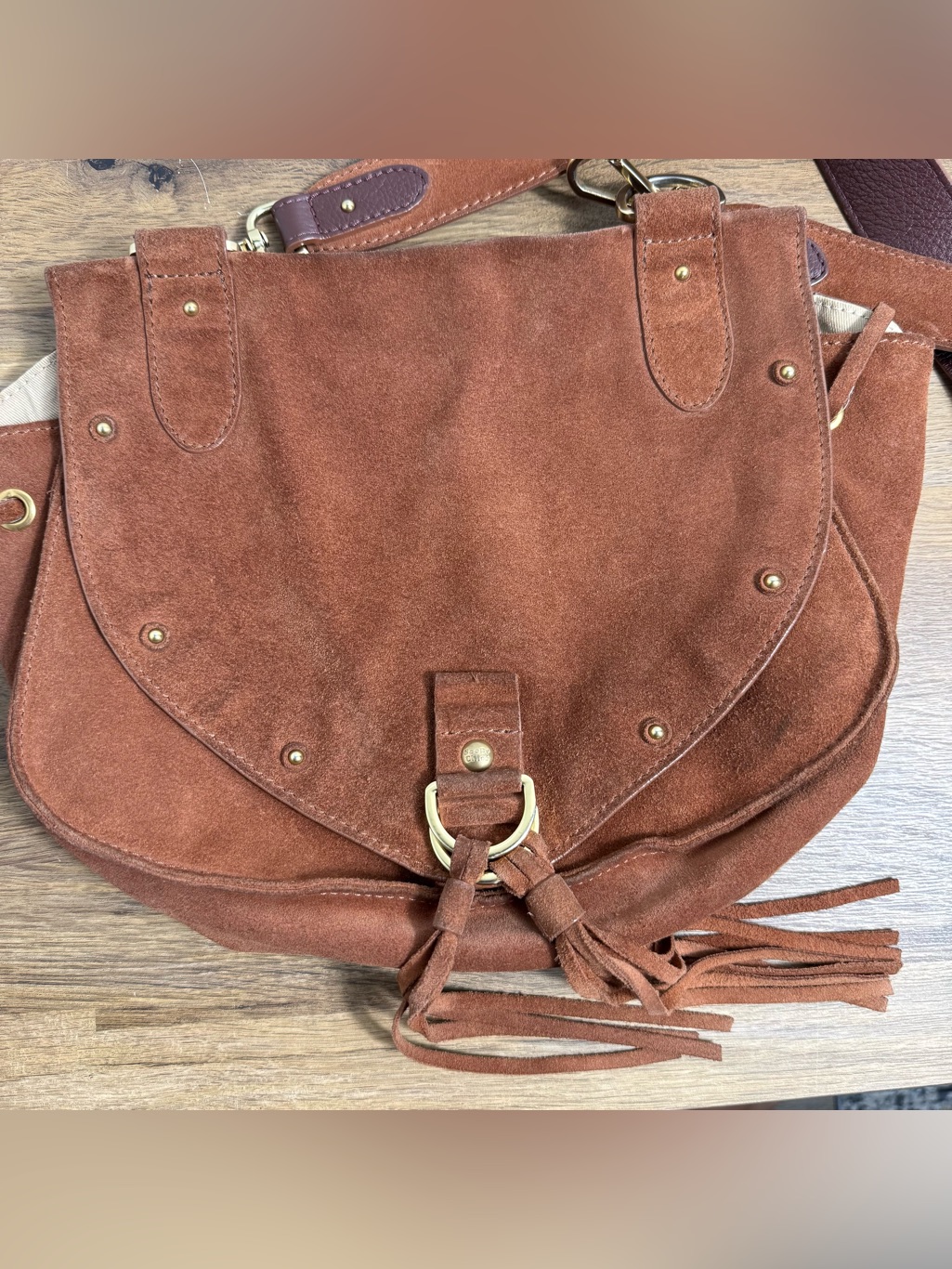 See By Chlo Brown Suede Leather Saddle Bag Tassel Crossbody Boho